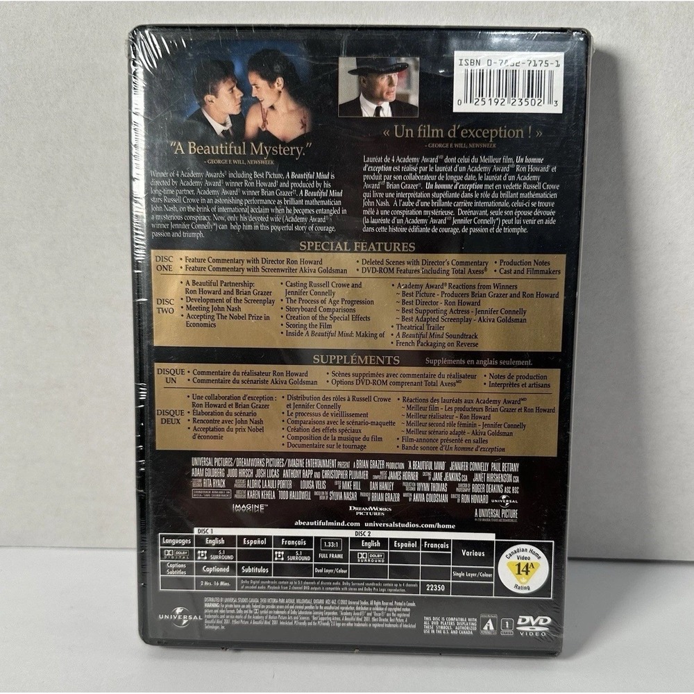 A Beautiful Mind DVD 2-Disc Awards Edition Full Screen New Sealed Russell Crowe - Picture 2 of 3